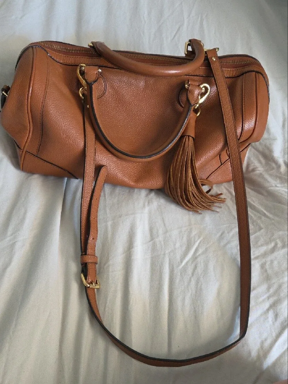 Banana Republic Tan Pebbled Leather Satchel with Tassel